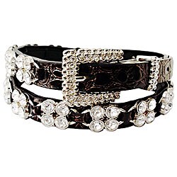 Sharona Women's Crystal Square Brown Skinny Belt