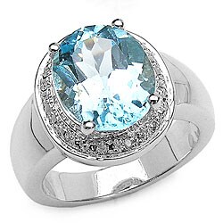 Sterling Silver Blue Topaz and Diamond Accent Ring (Size 7)