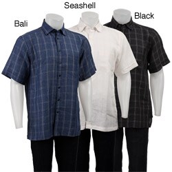Toscano Men's Windowpane Linen Short-sleeve Shirt