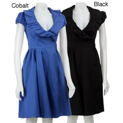 Necessary Objects Junior's Ruffle Trim Poplin Wrap Dress