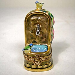 Limoges Hand-painted Garden Bird Bath Keepsake Box
