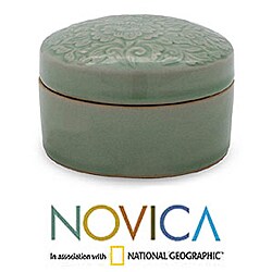 Celadon Ceramic 'Divine Forest' Box (Thailand)