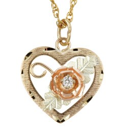 10k Black Hills Gold Heart and Rose Diamond Necklace