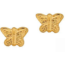 14k Yellow Gold Children's Butterfly Earrings 