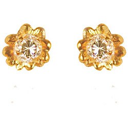 14k Gold Cubic Zirconia Children's Floral Earrings 