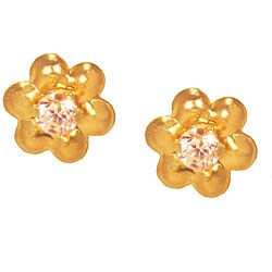 14k Gold Cubic Zirconia Children's Flower Earrings 