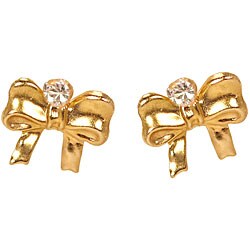 14k Gold Cubic Zirconia Children's Bow Earrings 