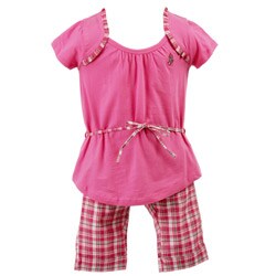 US Polo Girl's Pink Plaid Capris Set