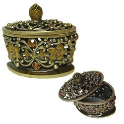 Pewter with Amber Rhinestones Jewelry Box