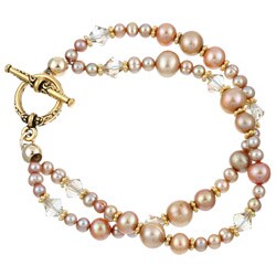 Charming Life 22k Gold-plated Pewter Pearl and Crystal Bracelet (4-8.5 mm)