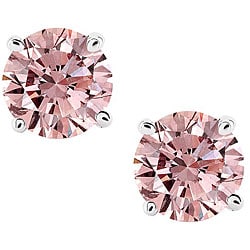 14k White Gold 7/8ct TDW Pink Diamond Stud Earrings (SI)