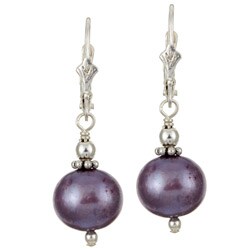 Charming Life Sterling Silver Purple FW Pearl Earrings (9-10 mm)