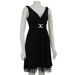 FINAL SALE Connected Apparel Women's Black V-neck Dress