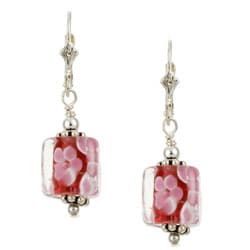 Charming Life Sterling Silver Pink Art Glass Cube Earrings
