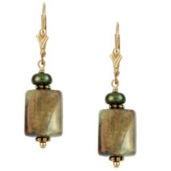 Charming Life 14k Goldfill Green Art Glass Cube Earrings