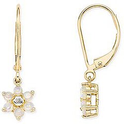 10k Gold Opal and Diamond Accent Flower Earrings
