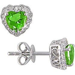 10k Gold Peridot and 1/10ct TDW Diamond Heart Earrings