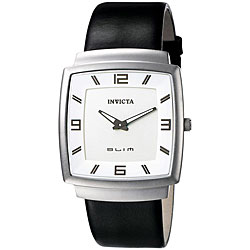 Invicta Men's Slim Case Black Leather Strap Watch