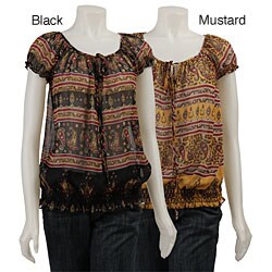 Renee C. Women's Sheer Tie-front Peasant Top