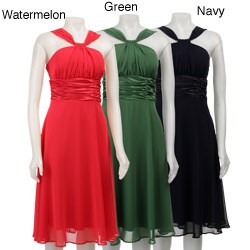 Connected Apparel Women's Chiffon Halter Dress