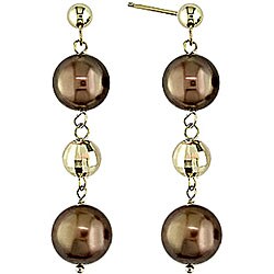 14k Yellow Gold Brown Freshwater Pearl Earrings (9-10 mm)