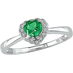 10k White Gold Diamond and Created Emerald Heart Ring