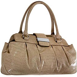 Elegant Women's Faux Leather Satchel Bag with Stitch Pattern - White