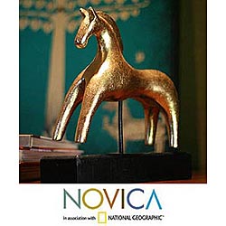 Golden 'Pony Express' Wood Statuette (Thailand)