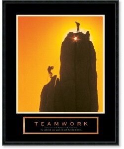 'Teamwork: Sunset Climbers' Framed Art Print