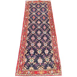 Persian Hamadan Black/ Red Rug (3'4 x 9'10)