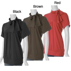 Self Esteem Junior's Plus Size Tie Neck Banded Tunic