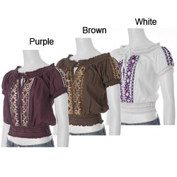Cute Options Junior's Smocked Peasant Top with Embroidery