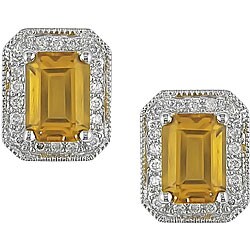 14k Gold Citrine and 1/5ct TDW Diamond Earrings