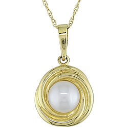 10k Yellow Gold FW Button Pearl Necklace (7 mm)