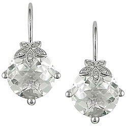14k Gold White Topaz and Diamond Earrings