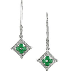 10k White Gold Emerald and 1/6ct TDW Diamond Earrings