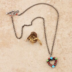 Coral, Turquoise and Gaspiete Heart Pendant (Native American)