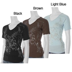 Everyday Brand Junior's Floral Print V-neck Shirt