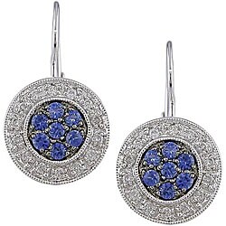 14k Gold Blue Sapphire and 1/5ct TDW Diamond Earrings