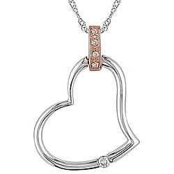 14k White and Pink Gold Diamond Heart Necklace