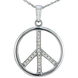 Sterling Silver 1/10ct TDW Diamond Peace Sign Necklace