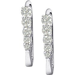 14k White Gold 1ct TDW Diamond Journey Hoop Earrings