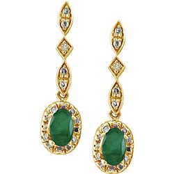 10k Yellow Gold Emerald and Diamond Earrings