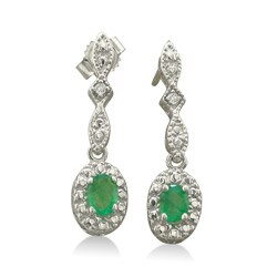 10k White Gold Emerald and Diamond Earrings