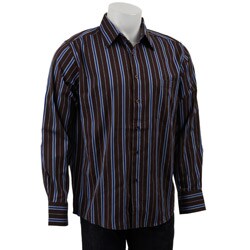 Bruno Men's Long-sleeve Brown Stripe Woven Shirt