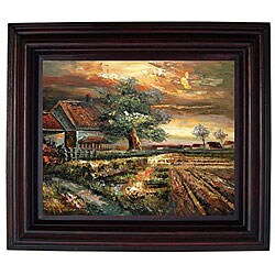 'Country at Dusk' Hand-painted Oil Framed Canvas Art