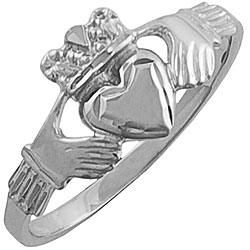 14k White Gold Polished Claddagh Ring (Size 7.5)