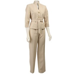 Larry Levine Women's Tonal Herringbone Pant Suit