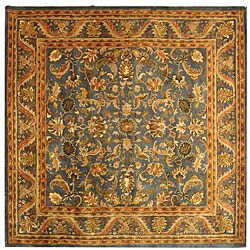 Handmade Exquisite Blue/ Gold Wool Rug (8' Square)
