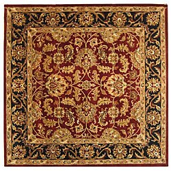 Handmade Heritage Kashan Burgundy/ Black Wool Rug (8' Square)